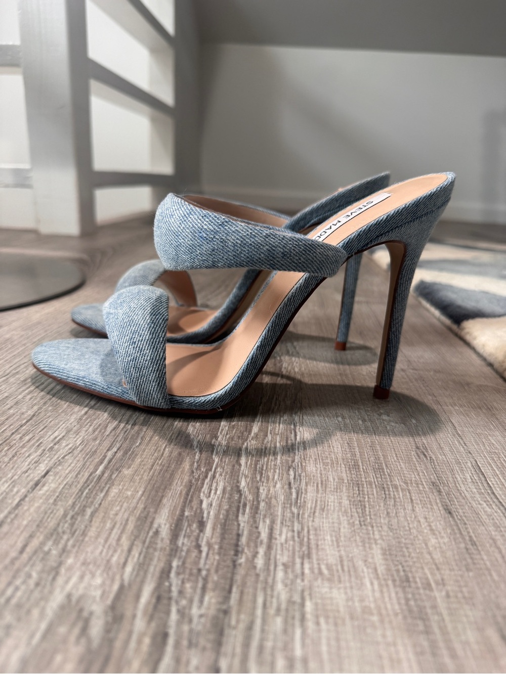 Steve Madden Light Denim Double-Strap Stiletto Sandal - Picture 2 of 5